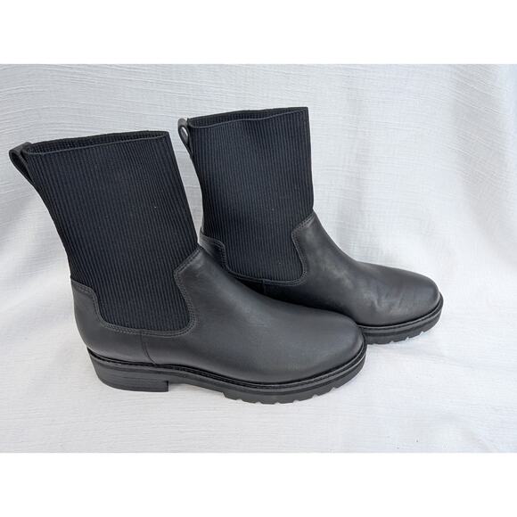 Eileen Fisher Womens Black Leather Stretch Knit Chelsea Boot Sz 8.5 Sock Boot - Picture 2 of 8